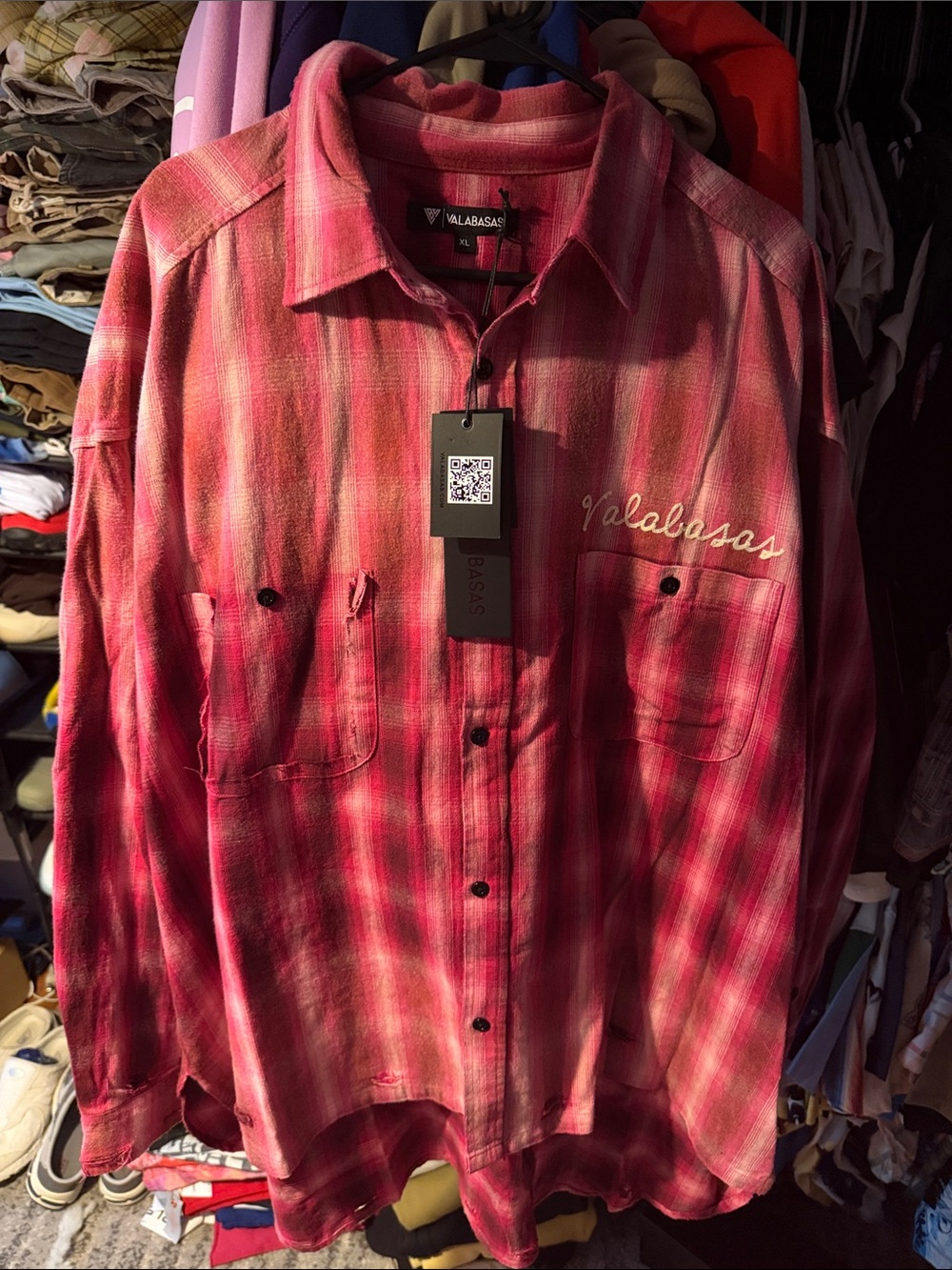 Valabasa Men's Red Plaid Casual Button-Down Shirt